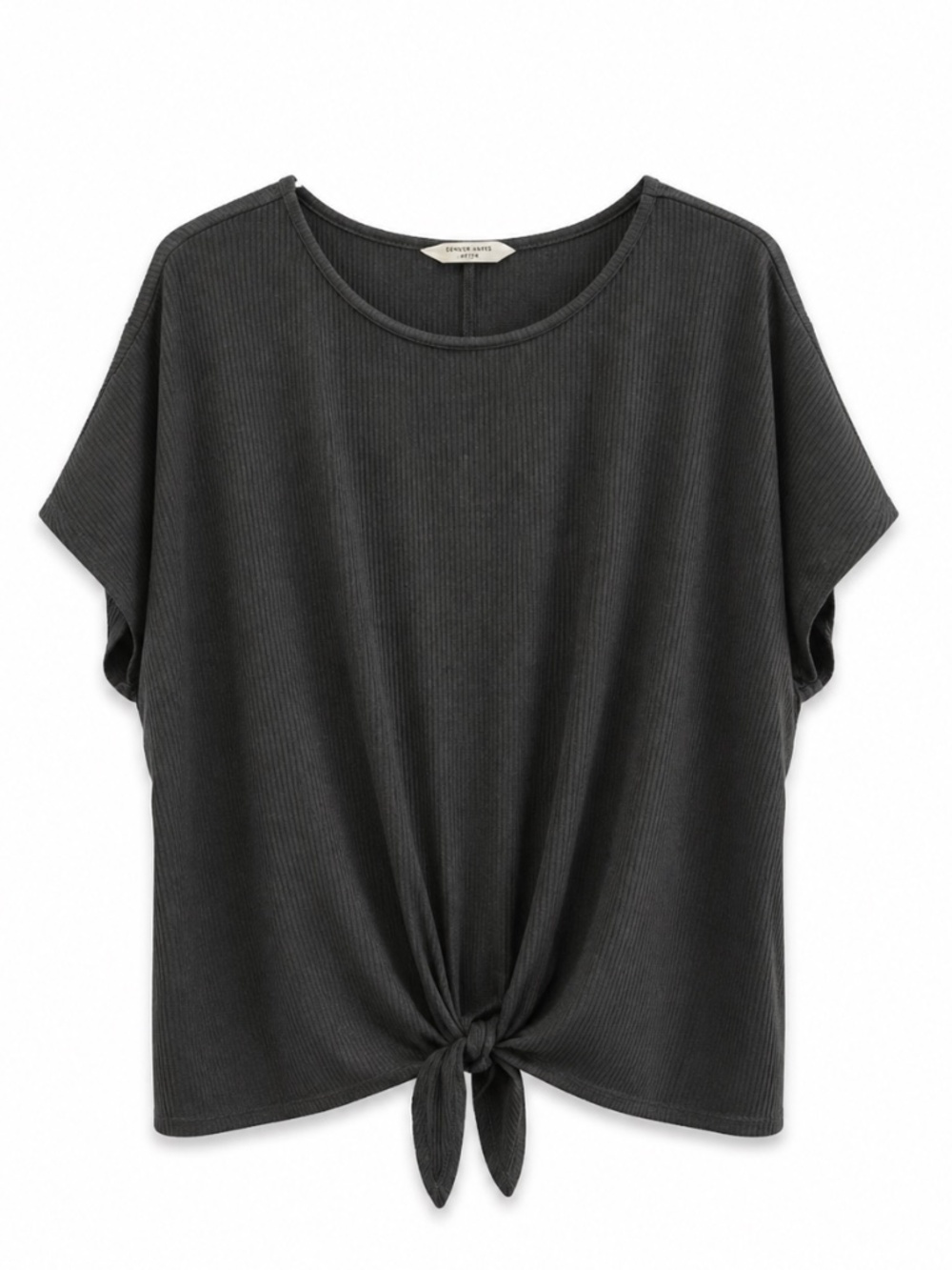 4/$20➡️ Denver Hayes Charcoal Rib Tee Tie-Front Button-Down Back – Large EUC